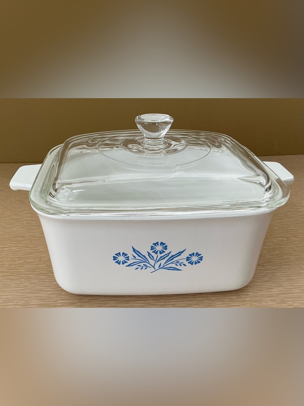 Corningware Casserole with Blue Cornflower Motif and Glass Lid